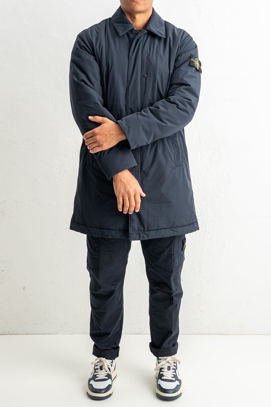 Micro Twill Long Coat 7100007 Navy Blue
