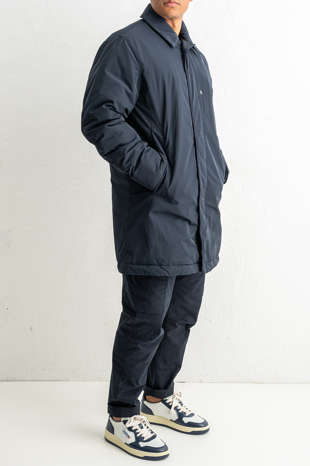 Micro Twill Long Coat 7100007 Navy Blue