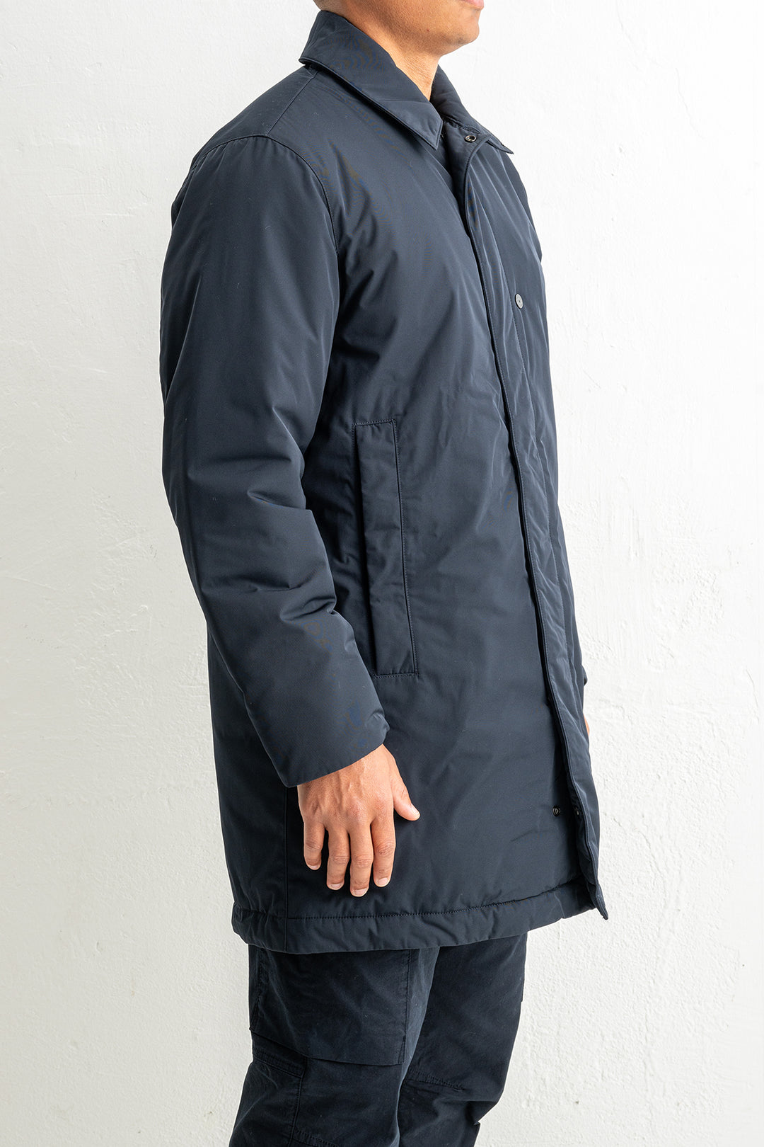 Micro Twill Long Coat 7100007 Navy Blue