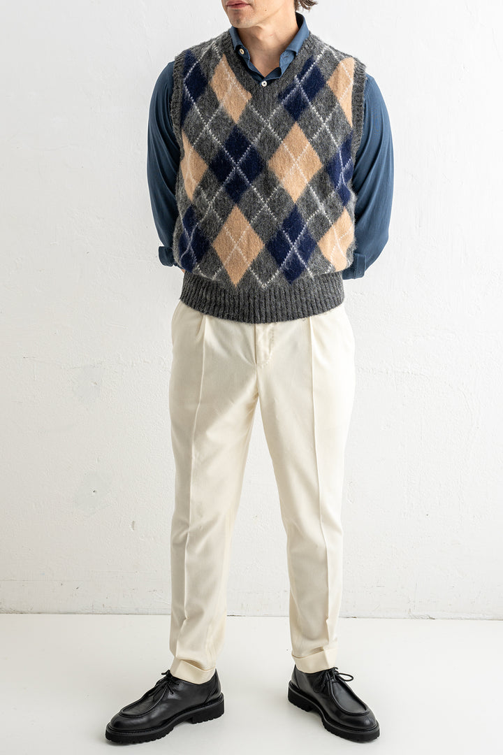 Brushed Shetland Argyle Vest Grey