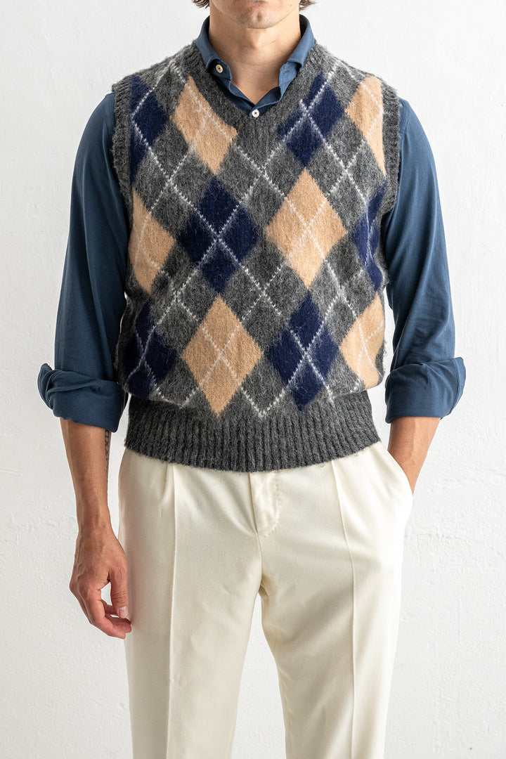 Brushed Shetland Argyle Vest Grey