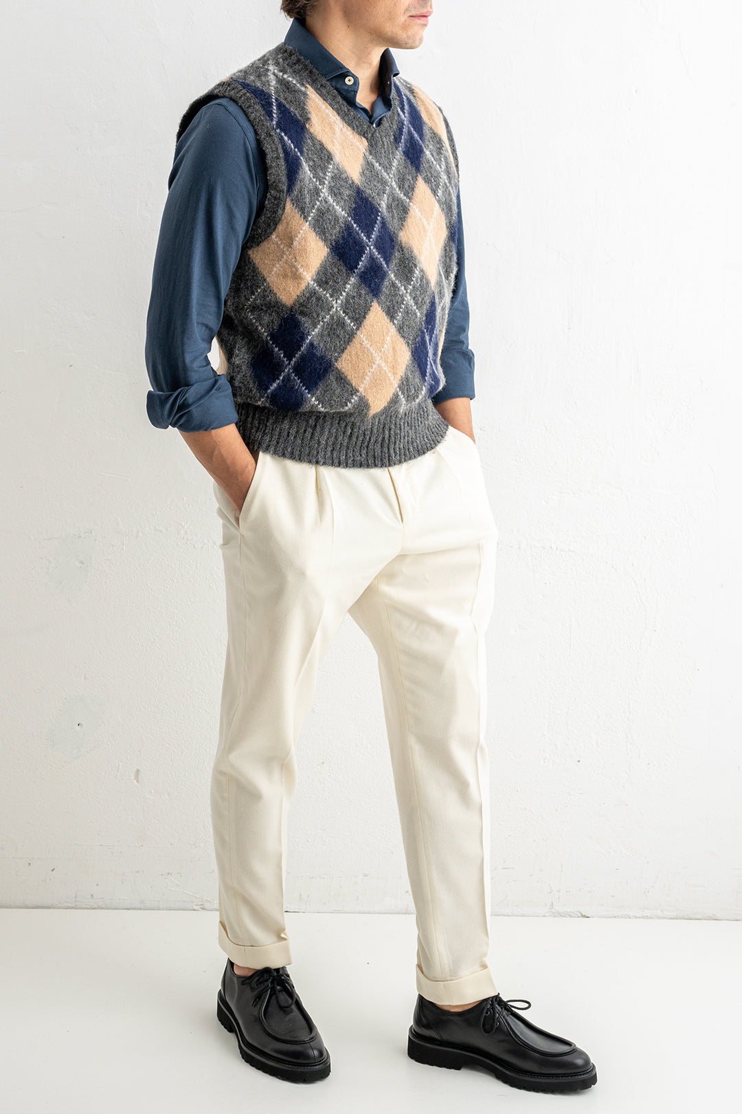 Brushed Shetland Argyle Vest Grey