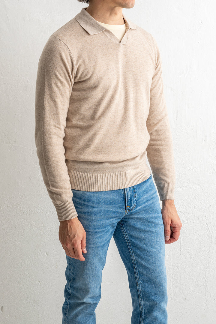 Cashmere Blend Open Polo Beige