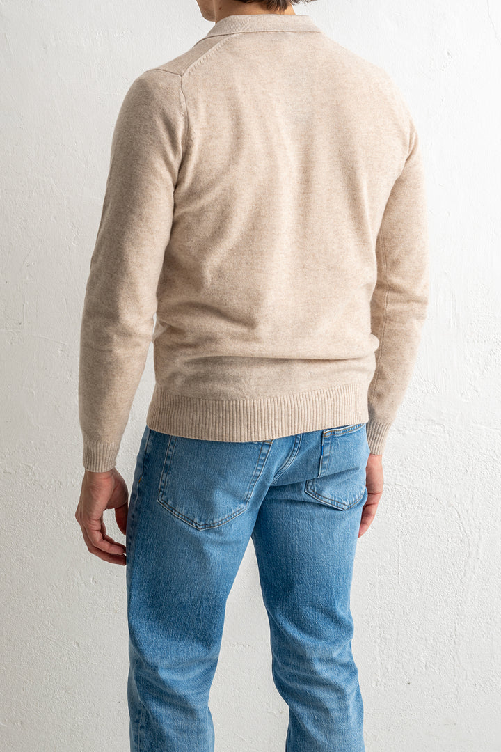 Cashmere Blend Open Polo Beige