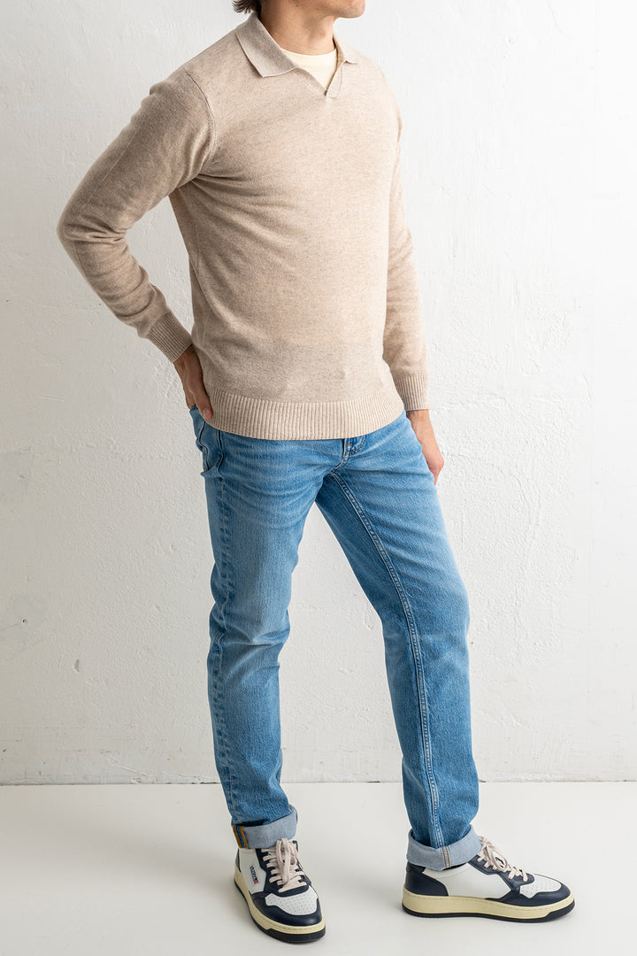 Cashmere Blend Open Polo Beige
