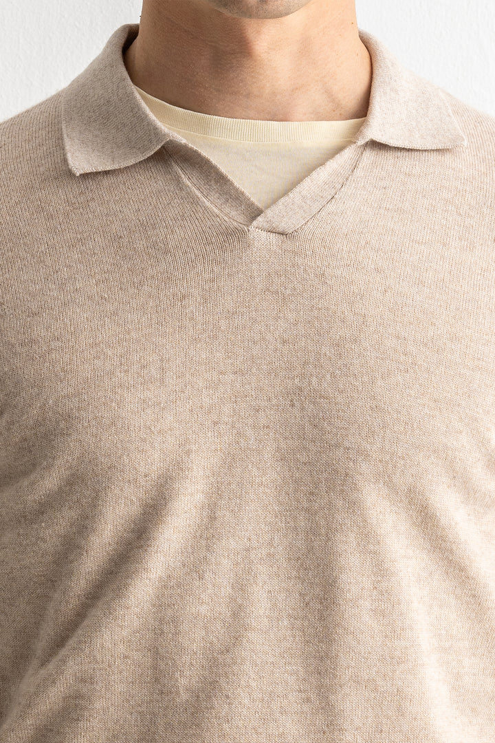 Cashmere Blend Open Polo Beige