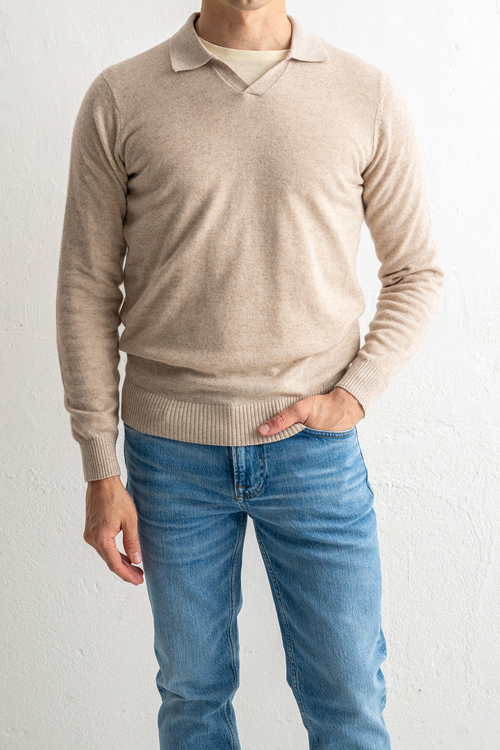 Cashmere Blend Open Polo Beige