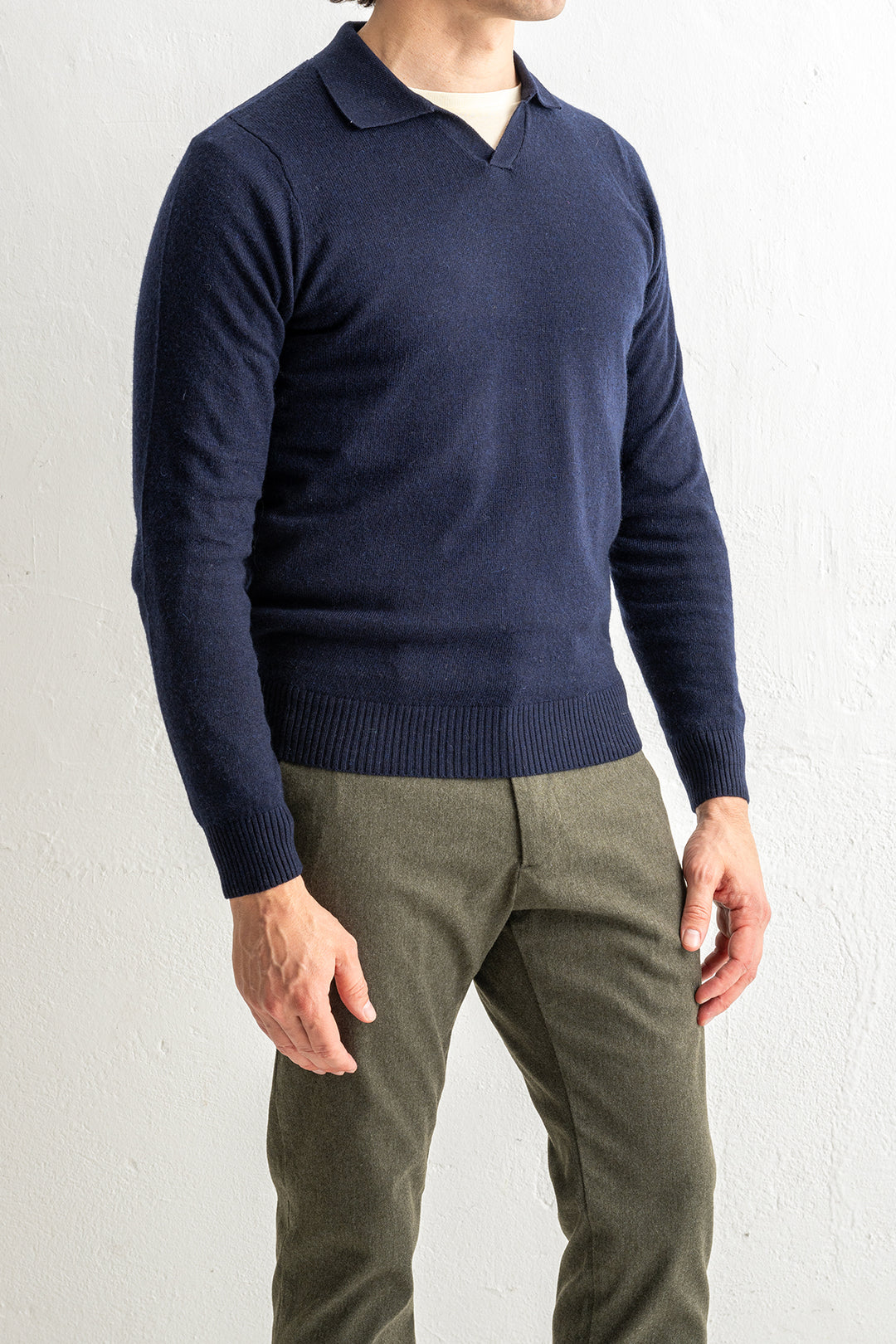 Cashmere Blend Open Polo Navy
