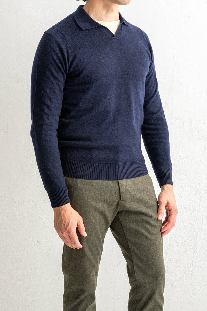 Cashmere Blend Open Polo Navy