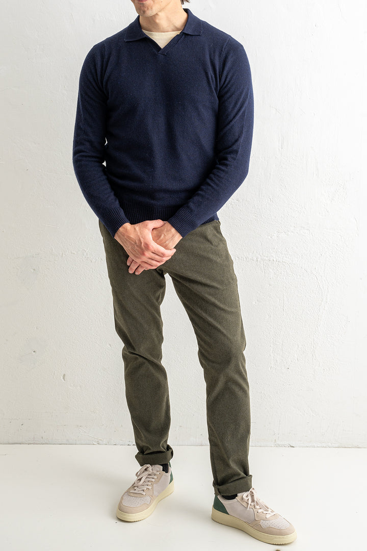 Cashmere Blend Open Polo Navy