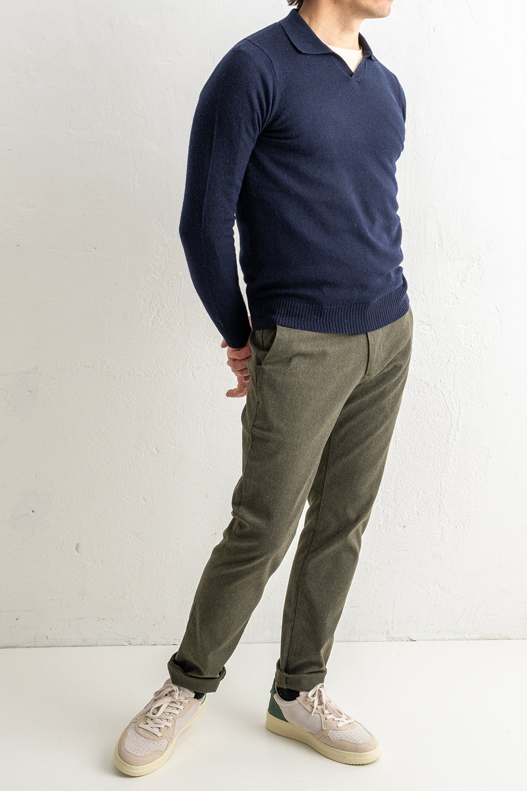 Cashmere Blend Open Polo Navy