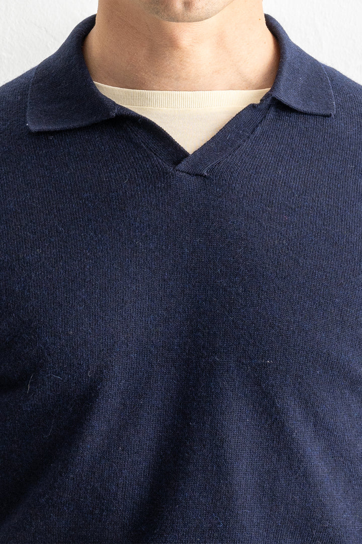 Cashmere Blend Open Polo Navy