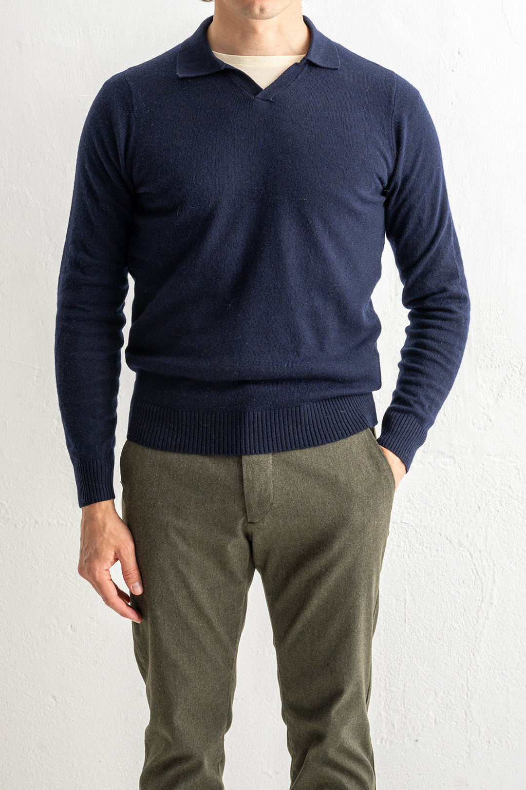 Cashmere Blend Open Polo Navy