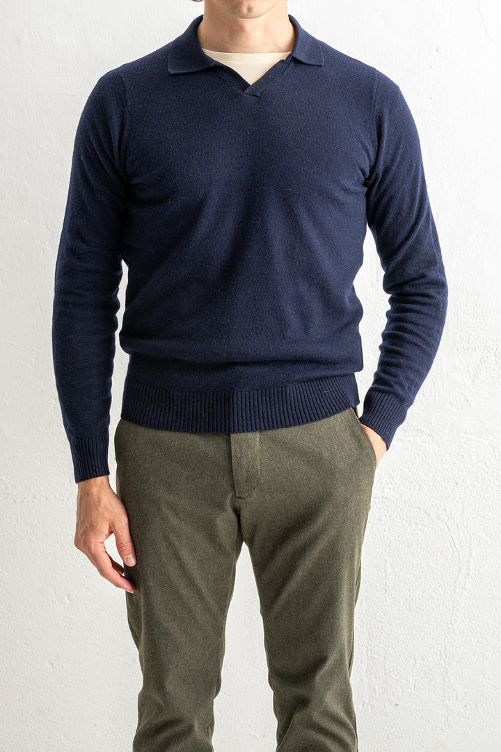 Cashmere Blend Open Polo Navy
