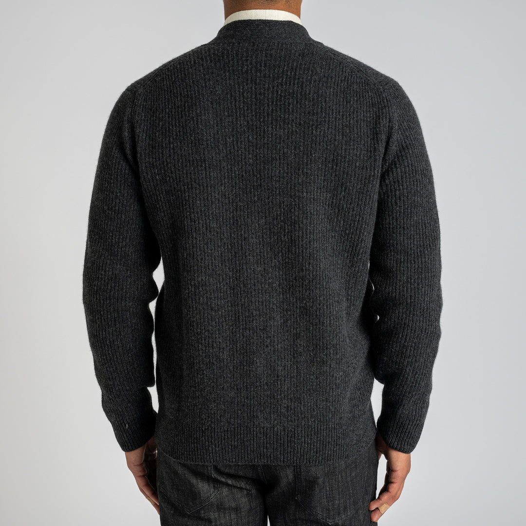 Ribbed Wool Cashmere Cardigan Antracite
