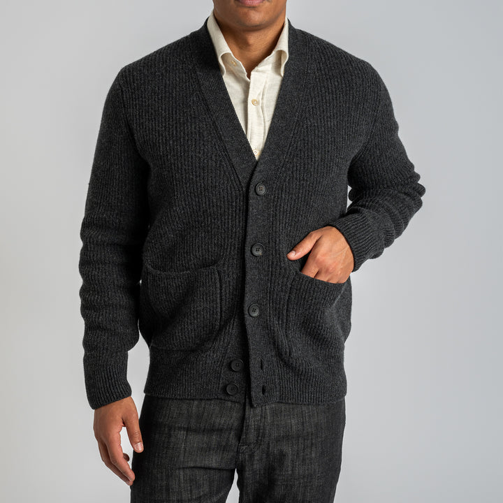 Ribbed Wool Cashmere Cardigan Antracite