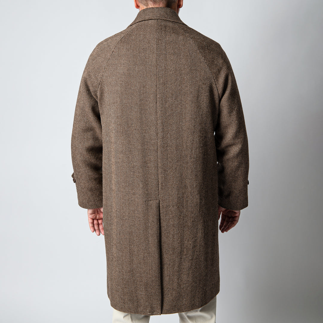 Double Breasted British Herringbone Wool BROWN