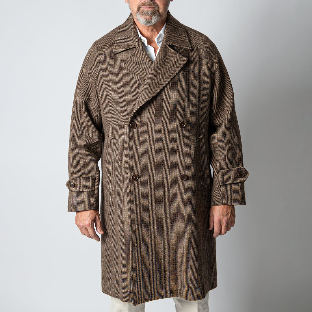 Double Breasted British Herringbone Wool BROWN