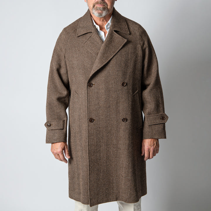 Double Breasted British Herringbone Wool BROWN