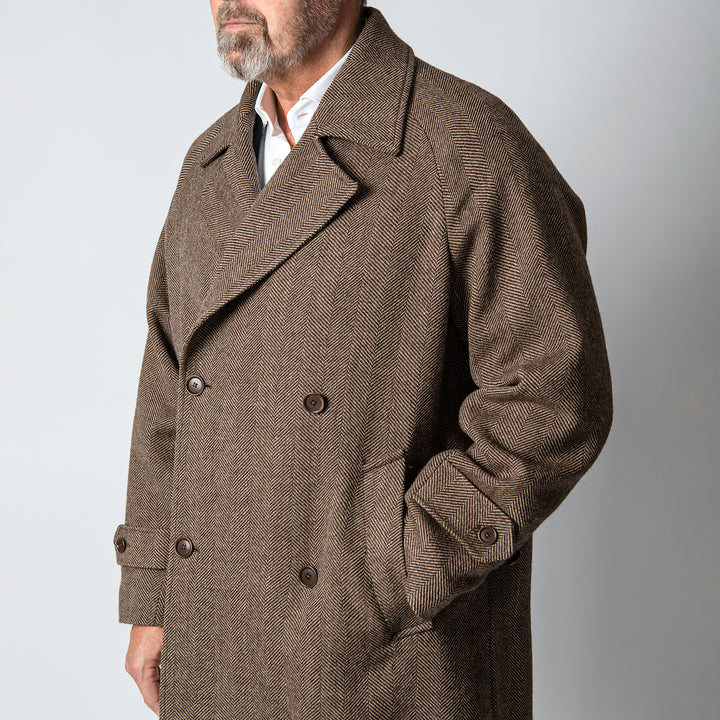 Double Breasted British Herringbone Wool BROWN