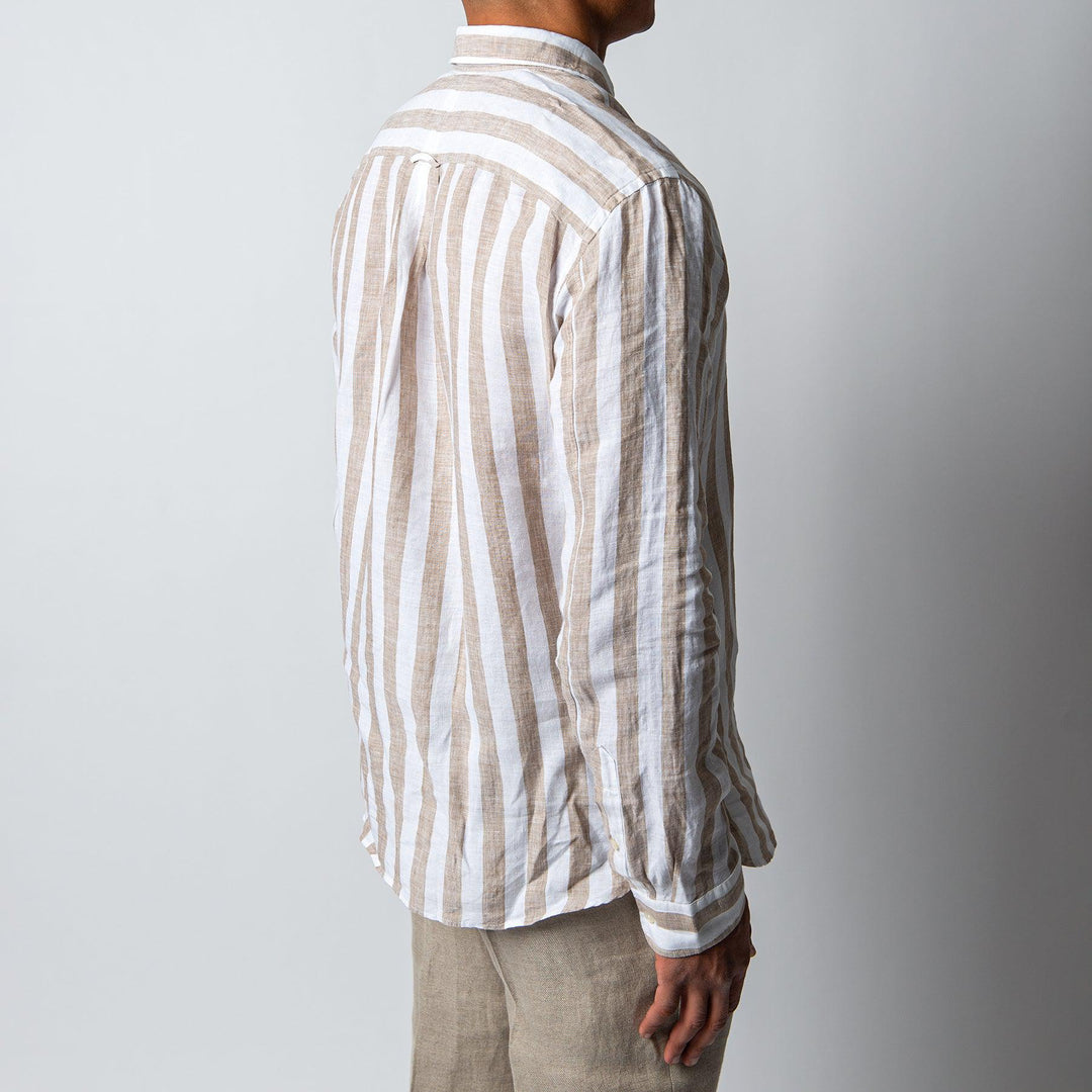 BLOCK STRIPE LINEN SHIRT KHAKI