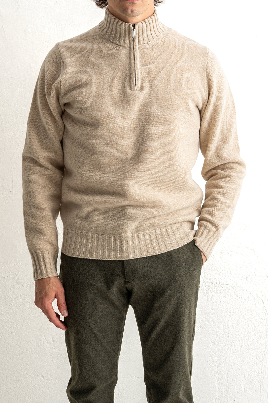 Lambwool Halfzip Beige