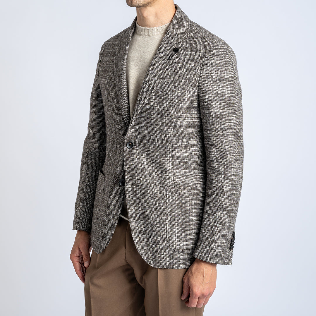 Single Breasted Wool Silk Blazer. Brown