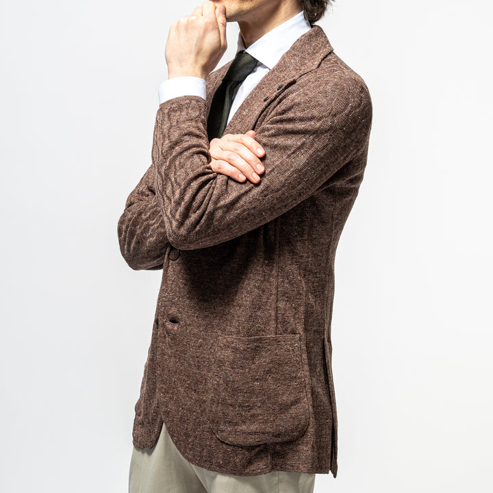 Single Breasted Knit Jacket. Brown