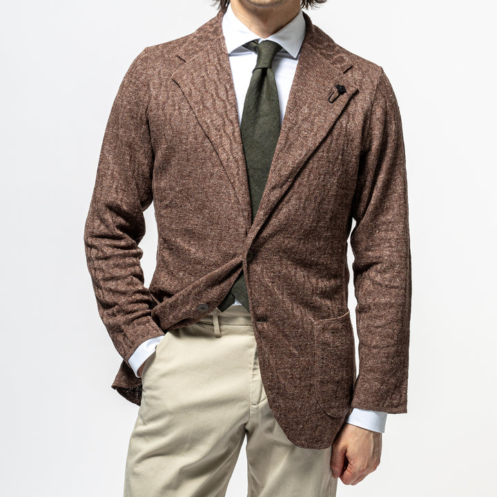 Single Breasted Knit Jacket. Brown