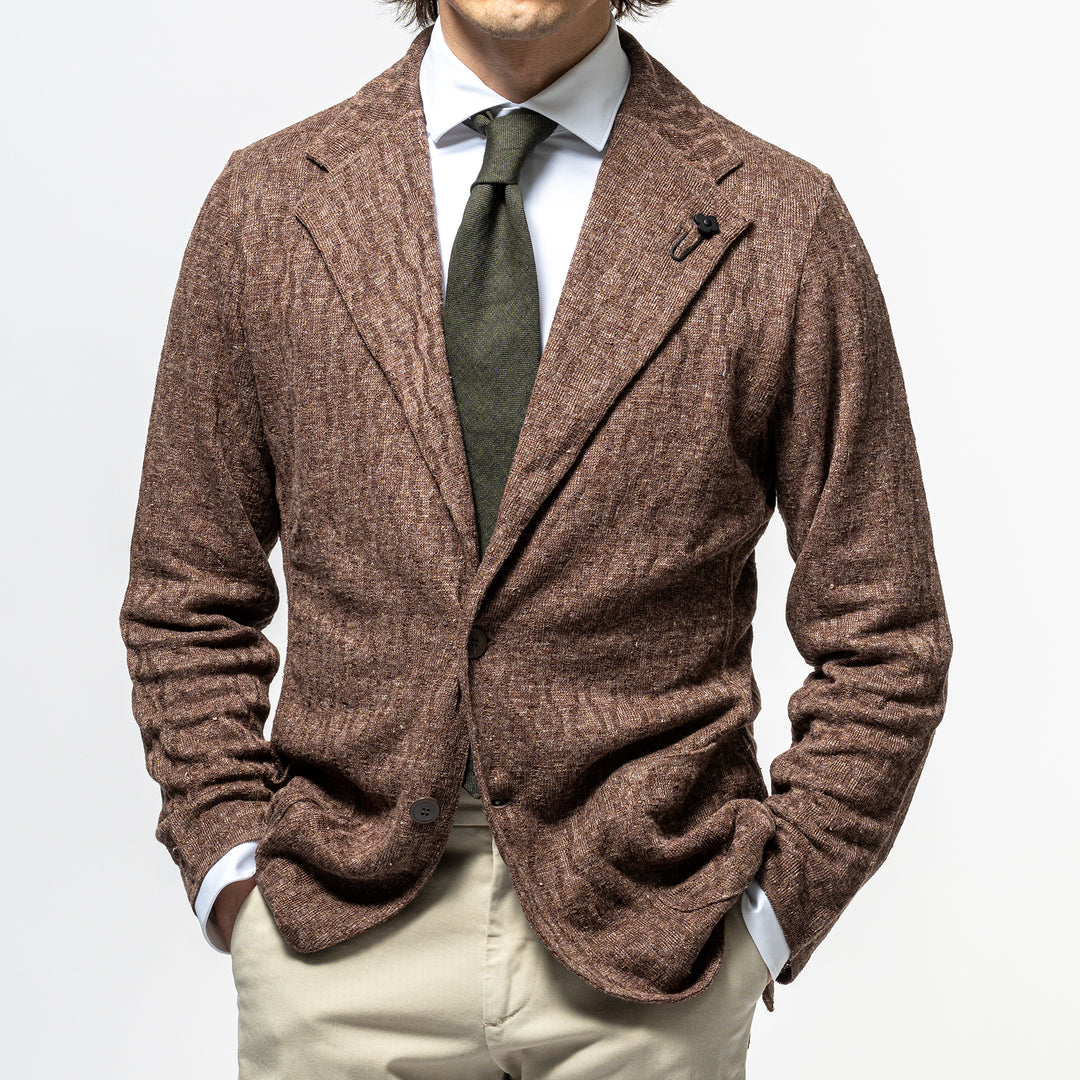 Single Breasted Knit Jacket. Brown