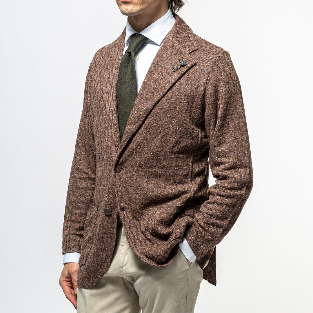 Single Breasted Knit Jacket. Brown