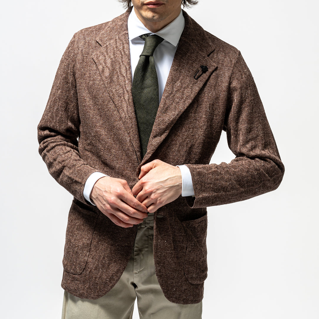 Single Breasted Knit Jacket. Brown