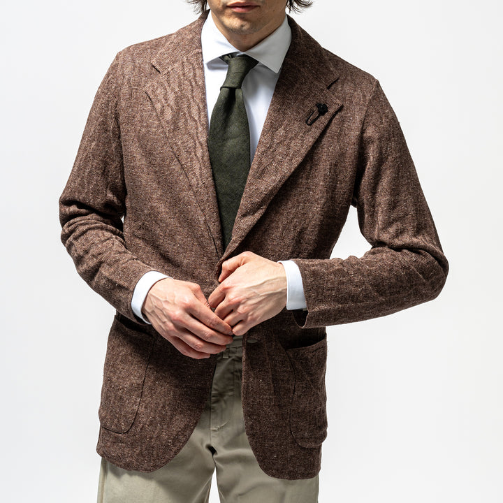 Single Breasted Knit Jacket. Brown