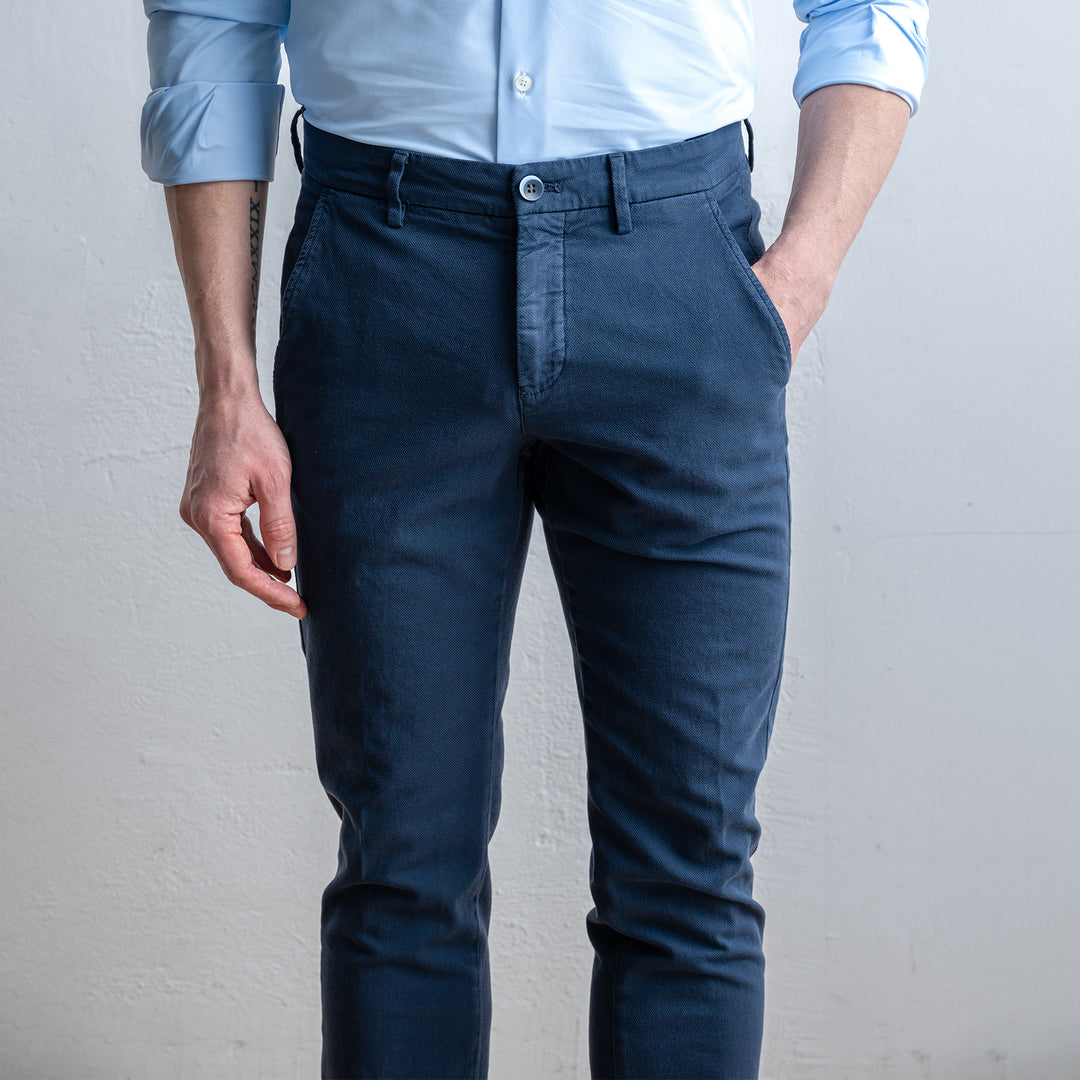 Torino Style Cotton Elastan Trouser Navy