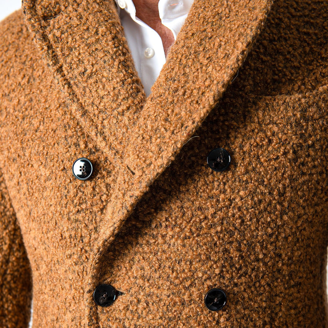 Double Breasted Bouclé Coat BROWN