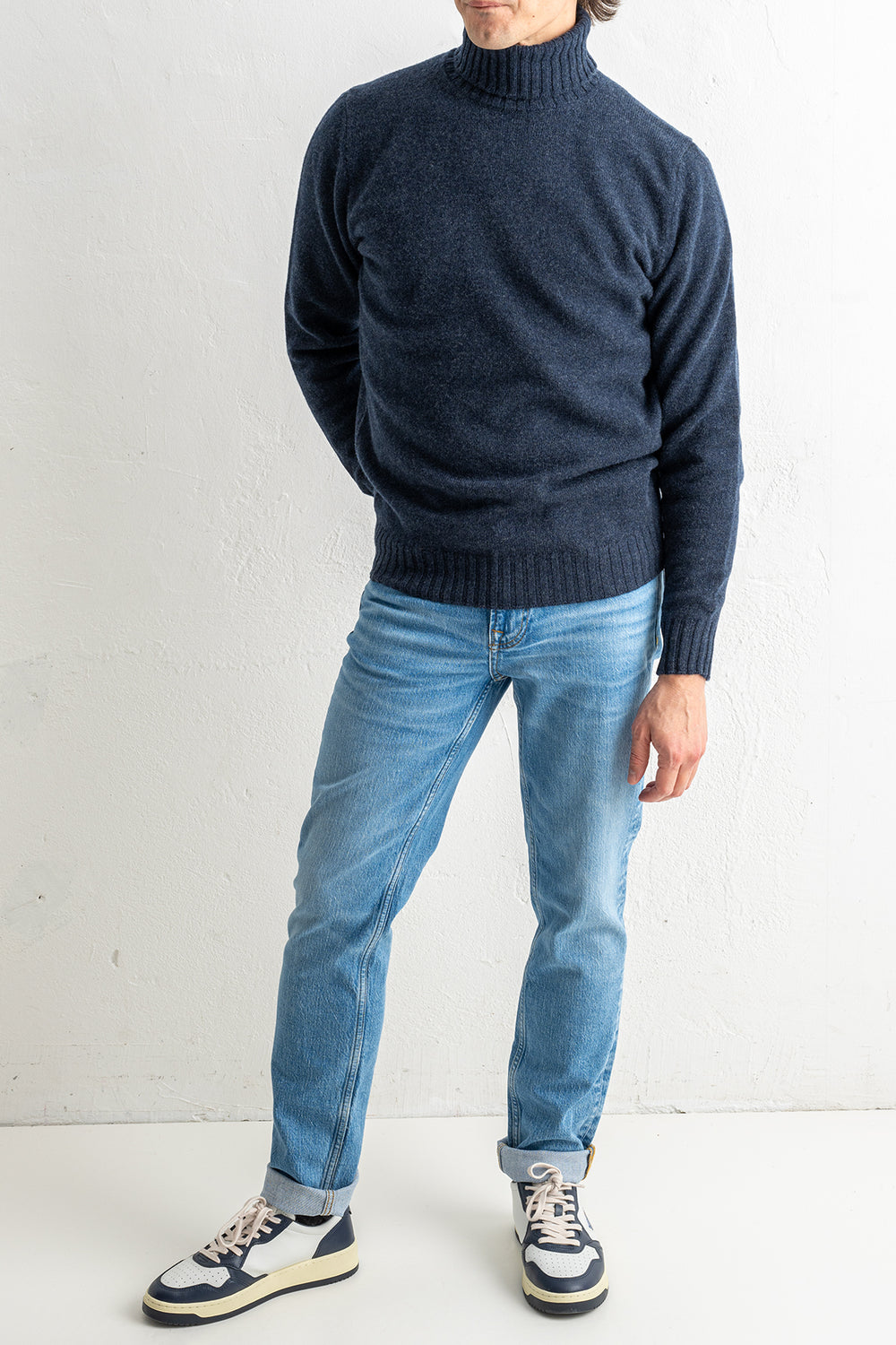 Wool Cashmere Turtleneck Melange Blue