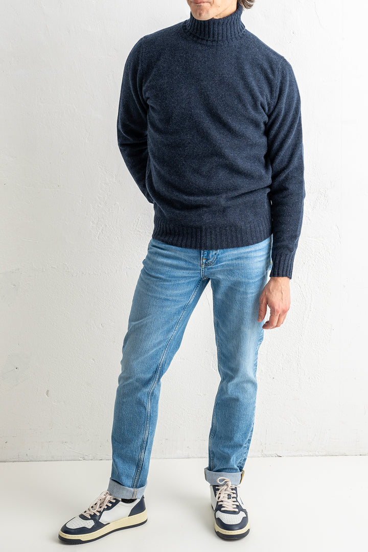 Wool Cashmere Turtleneck Melange Blue