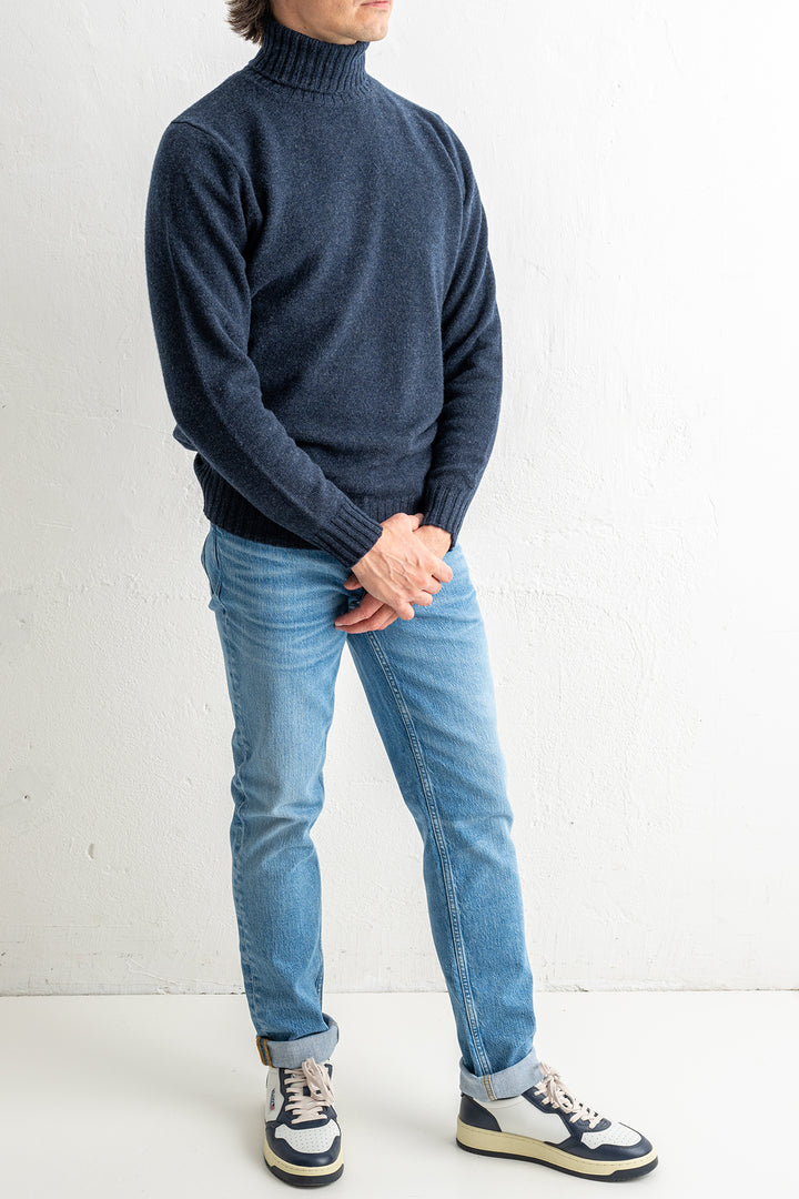 Wool Cashmere Turtleneck Melange Blue
