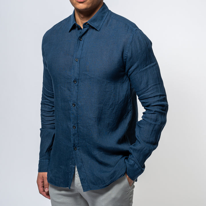 Luxury Linen Shirt Navy