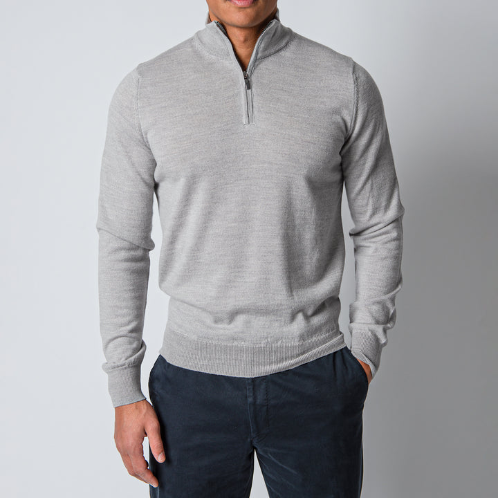 Merino 12 Gg Halfzip Sweater Light Grey