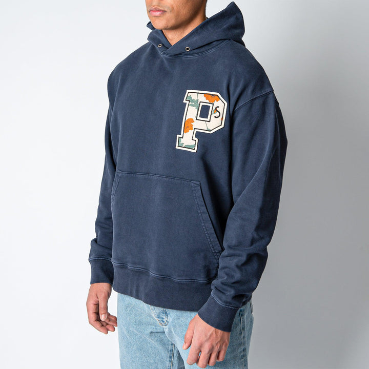 Patched Hooded Sweater Navy Blue
