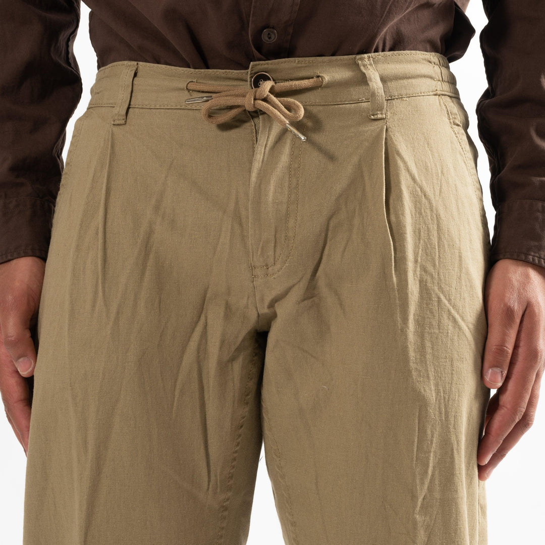 Drawstring Cotton Linen Pants Khaki
