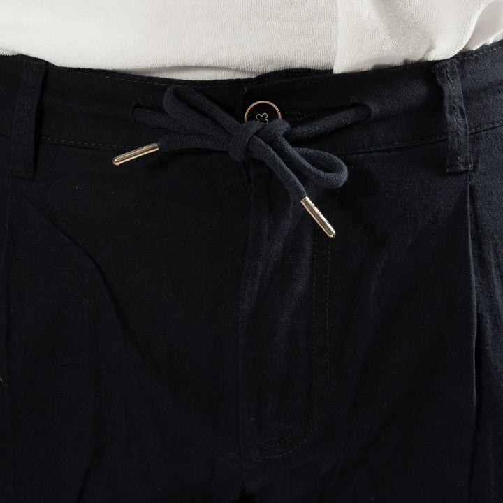 Drawstring Cotton Linen Pants Navy