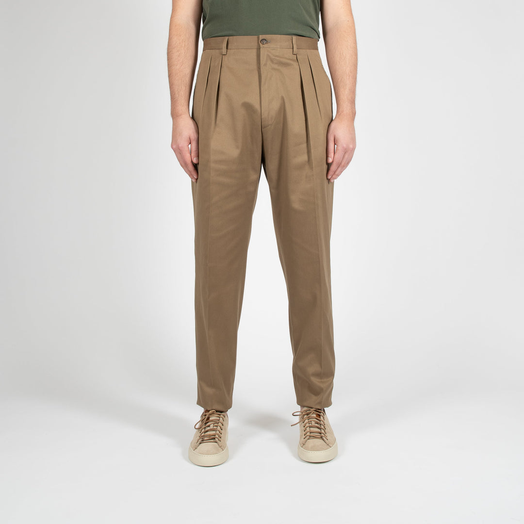 LUXURY COTTON TWO PLEAT TROUSER KHAKI