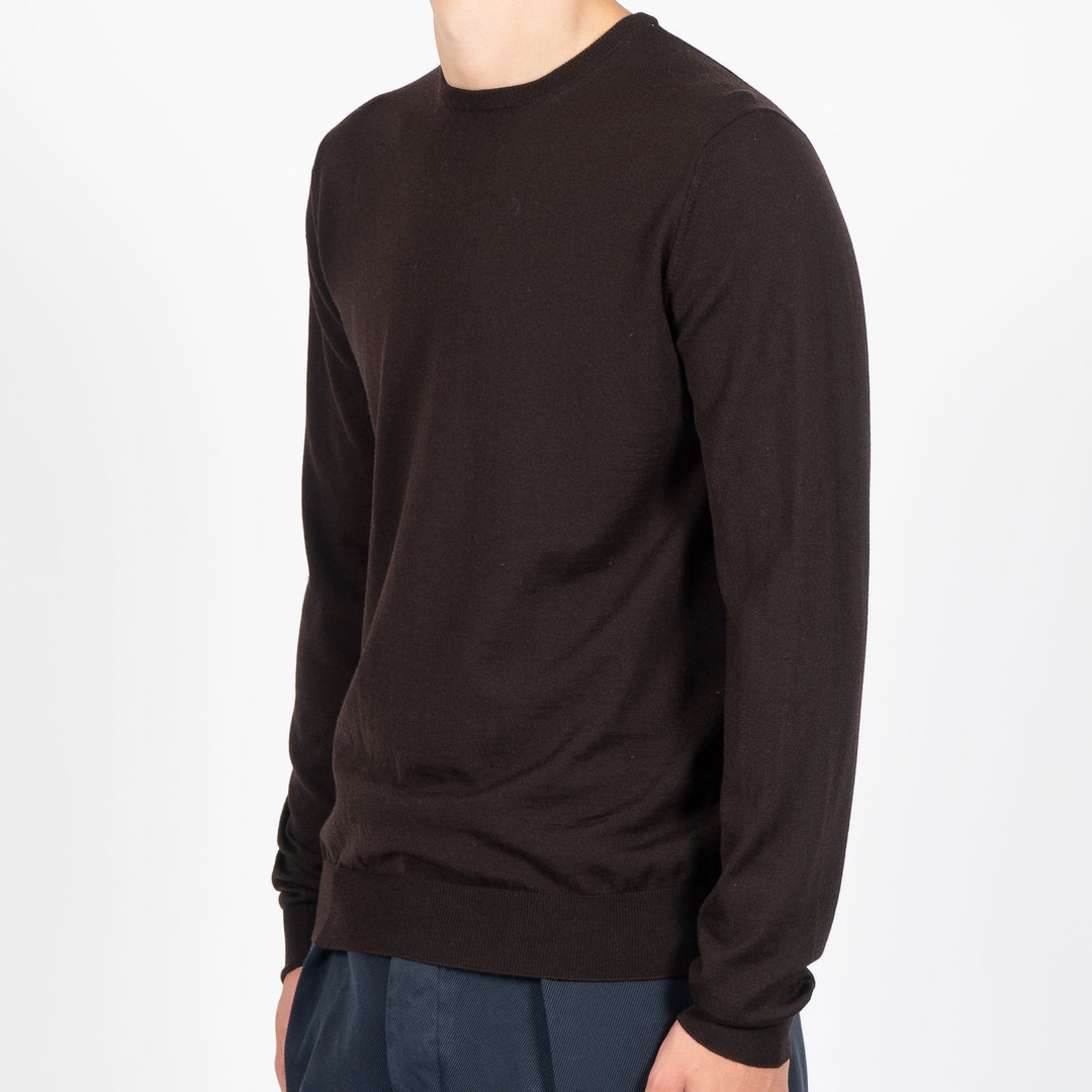 ROYAL 120'S MERINO CREWNECK DARK BROWN