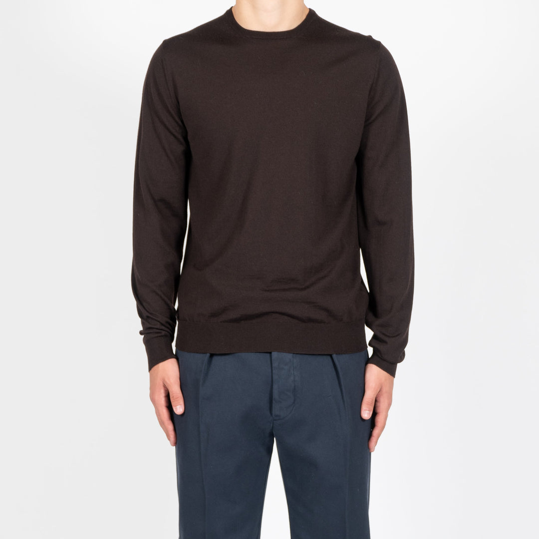 ROYAL 120'S MERINO CREWNECK DARK BROWN