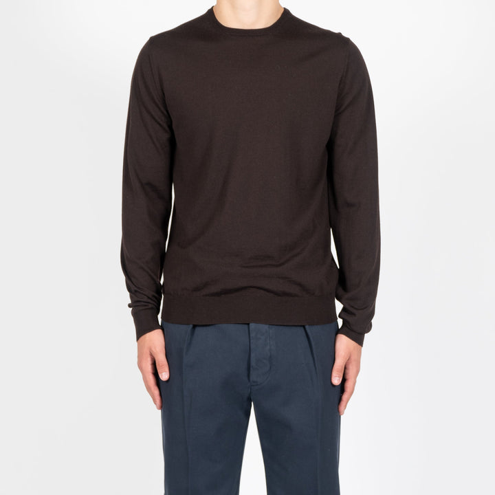 ROYAL 120'S MERINO CREWNECK DARK BROWN