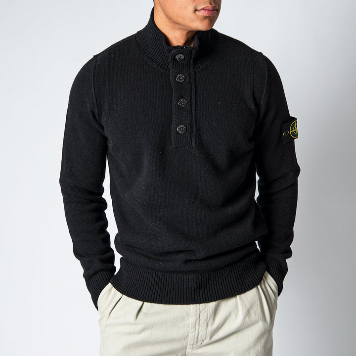WOOL HALF ZIP KNITTED SWEATSHIRT. Black