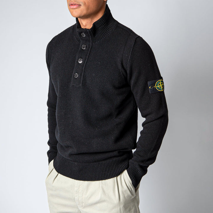 WOOL HALF ZIP KNITTED SWEATSHIRT. Black