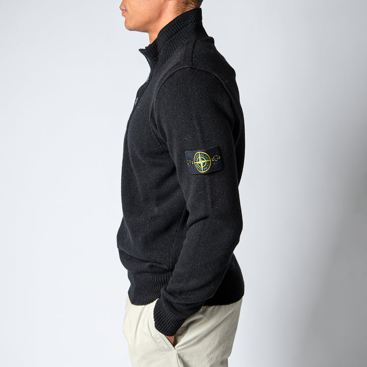 WOOL HALF ZIP KNITTED SWEATSHIRT. Black